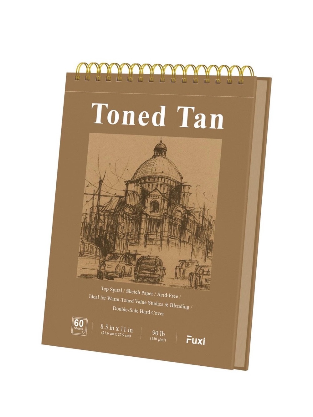 Fuxi Toned Tan Sketchbook 8.5x11, 60 Sheets Acid- Free Tan Paper, Spiral (new)